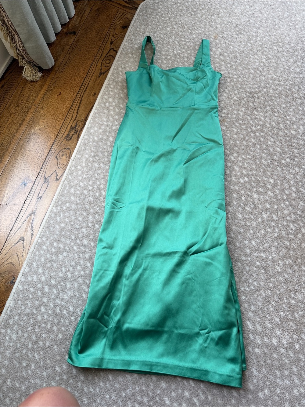 Satin Green Maxi Slip Dress with Square Neck
